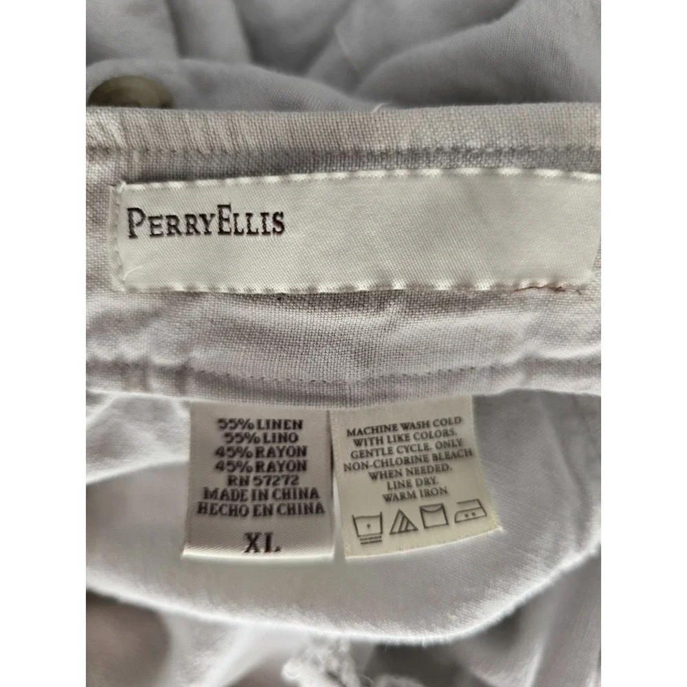 Perry Ellis Linen Blend Cargo Pant Men's 42x24 Beige Straight Leg Lightwght Flaw